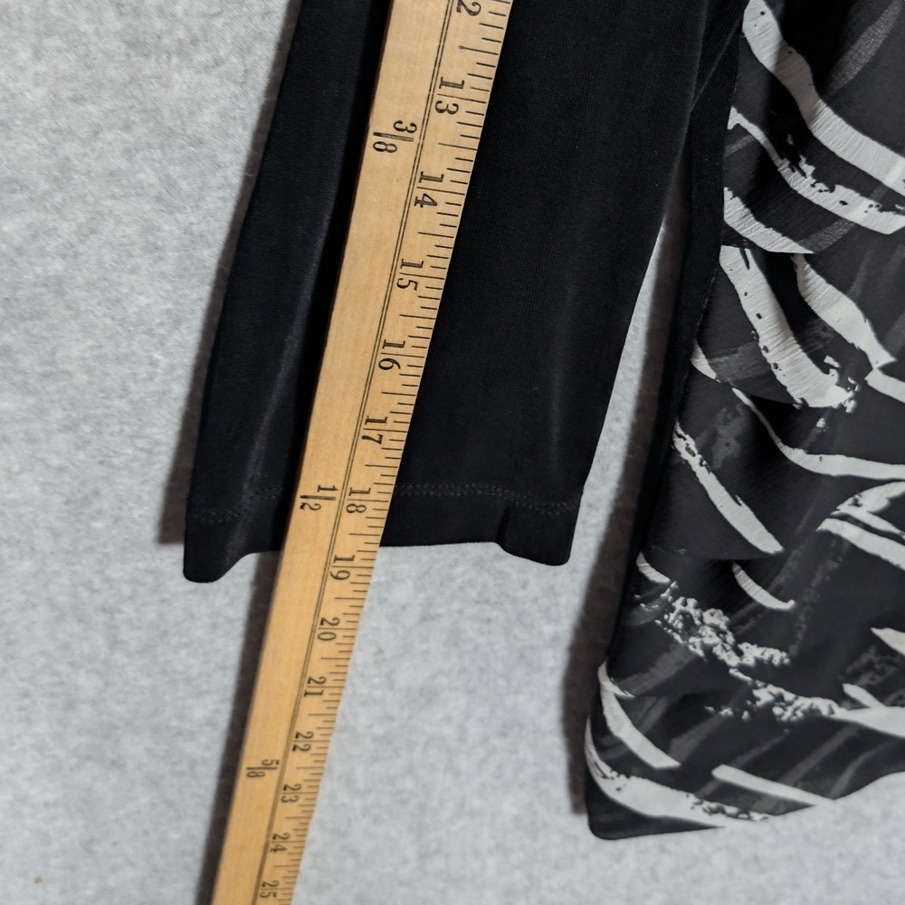 Chicos Travelers Top Size 3 Black Abstract 3/4 Sleeve Scoop Neck XL Tiered - Picture 9 of 11